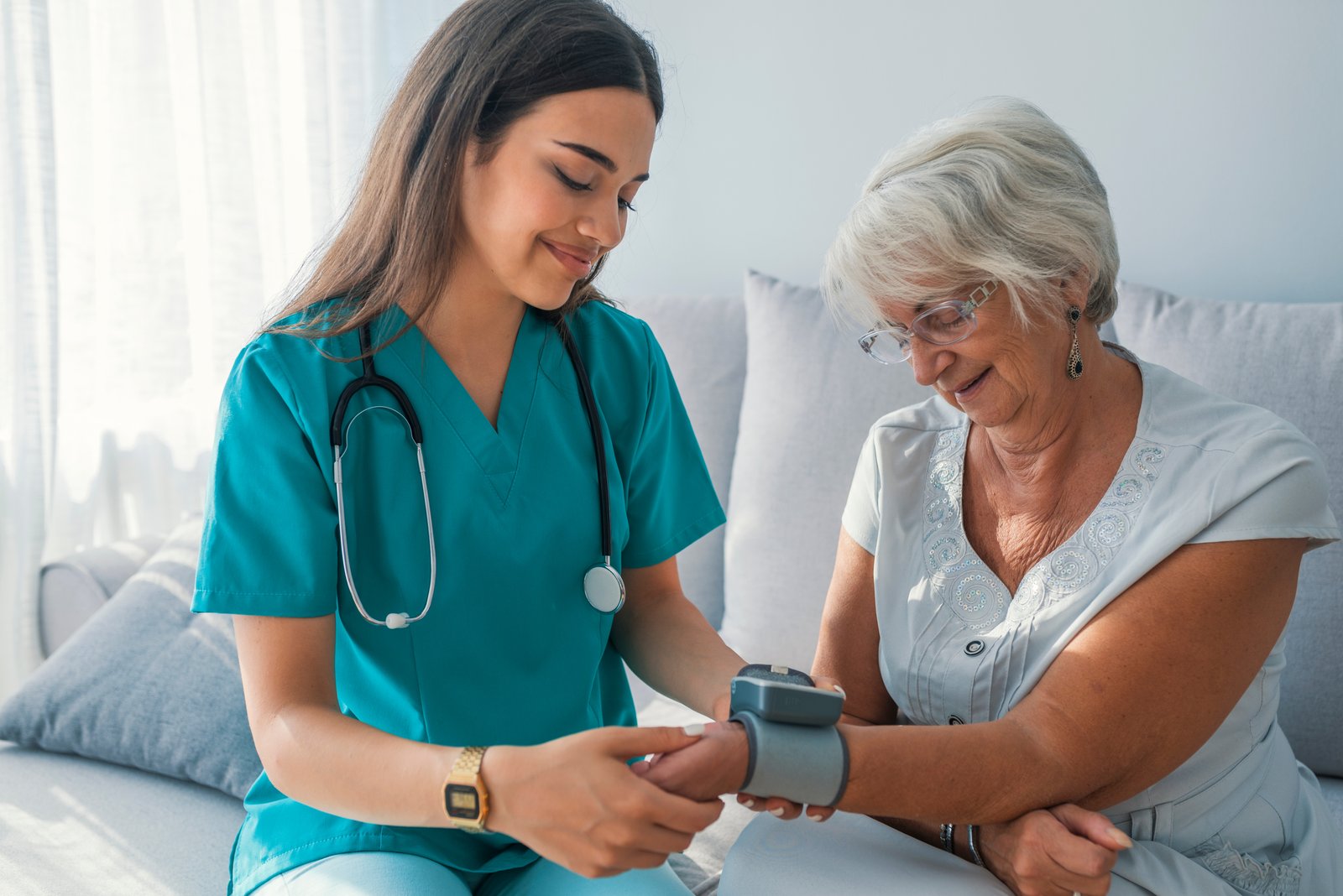 Nursing professional caring for a patient
